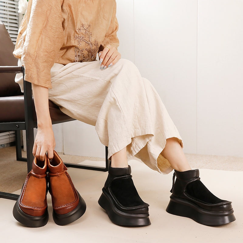 Leather Retro Women's Short Boots Comfortable Warm Women's Shoes