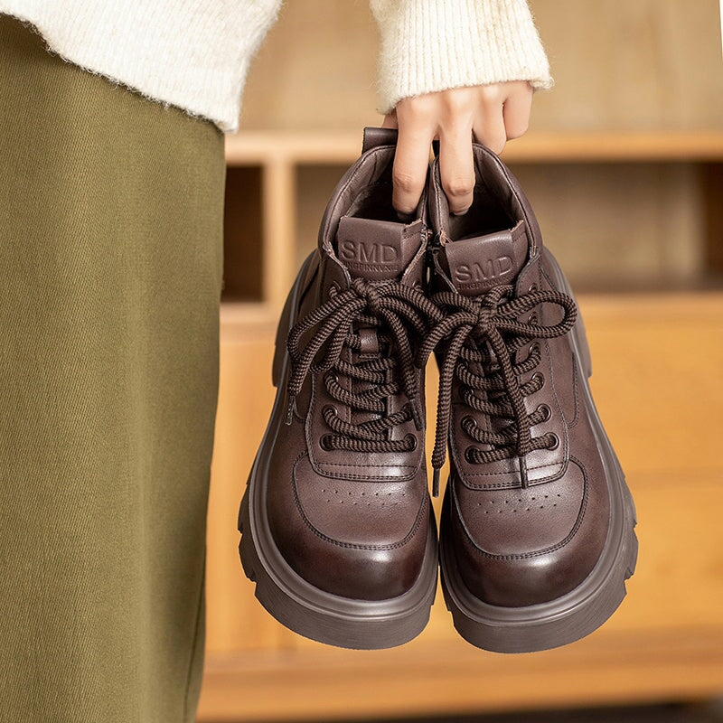 Handmade Vintage Chunky Platform Ankle Boots Side Zip Casual  display picture 2