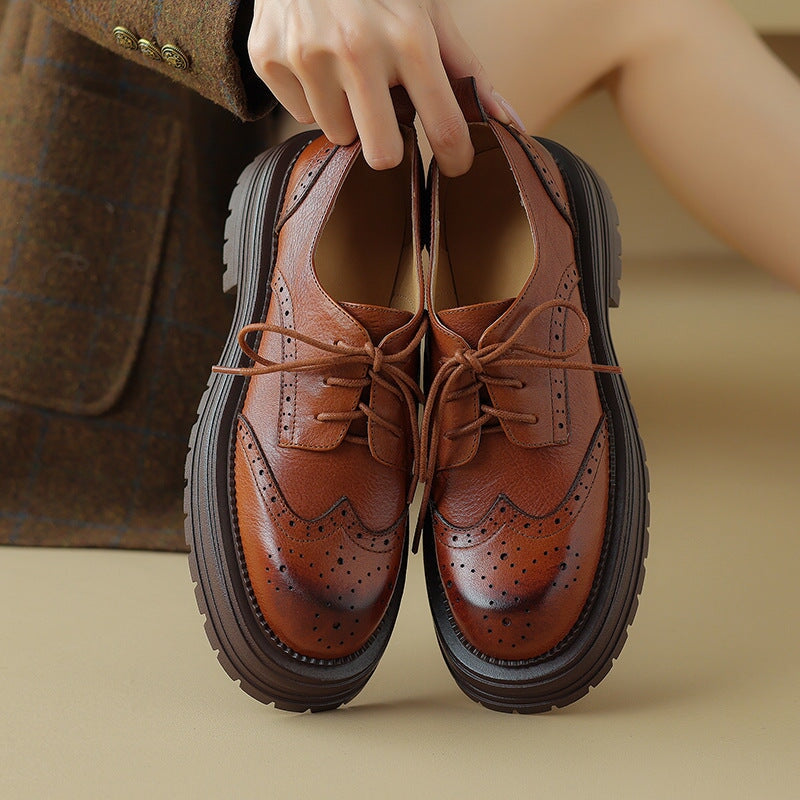 45mm Platform Leather Brogue Oxfords Chunky Wingtip Lace Up Shoes for – Dwarves Shoes