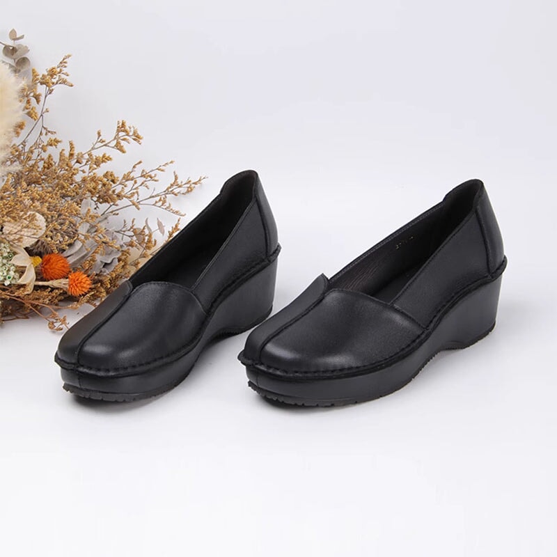wide fit dress shoes womens Soft Leather Loafers for Women Wedge Heel in Black/Apricot 6.5 / Black Size::S online boutique dresses Product Description rehearsal dinner / welcome