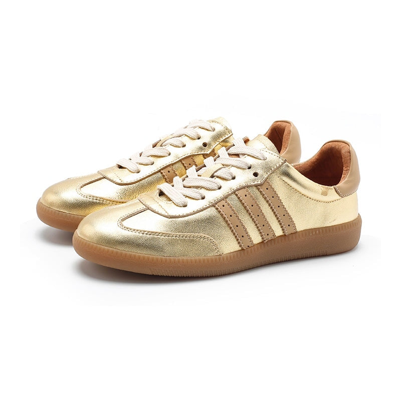 Dwarves Army Trainer Leather Low-top Sneakers for Women with Stripes in Golden/Silver/Yellow 6.5 / Golden