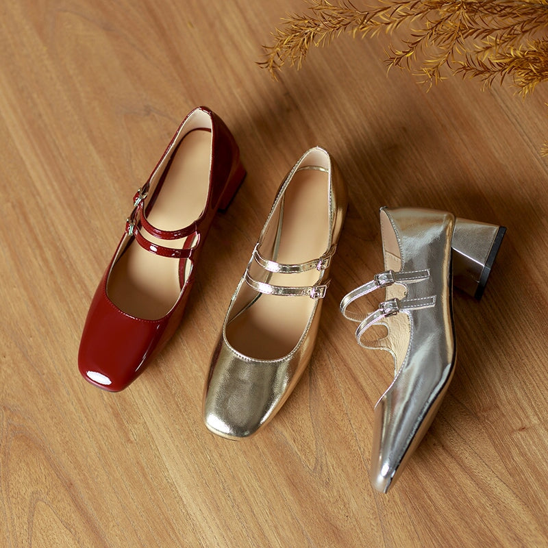 Gold Or Silver Shoes With Red Dress Handmade Patent Leather Mary Jane Pumps Double Strap Dress Gold Or Silver Shoes With Red Dress Handmade Patent Leather Mary Jane Pumps Double Strap Dress