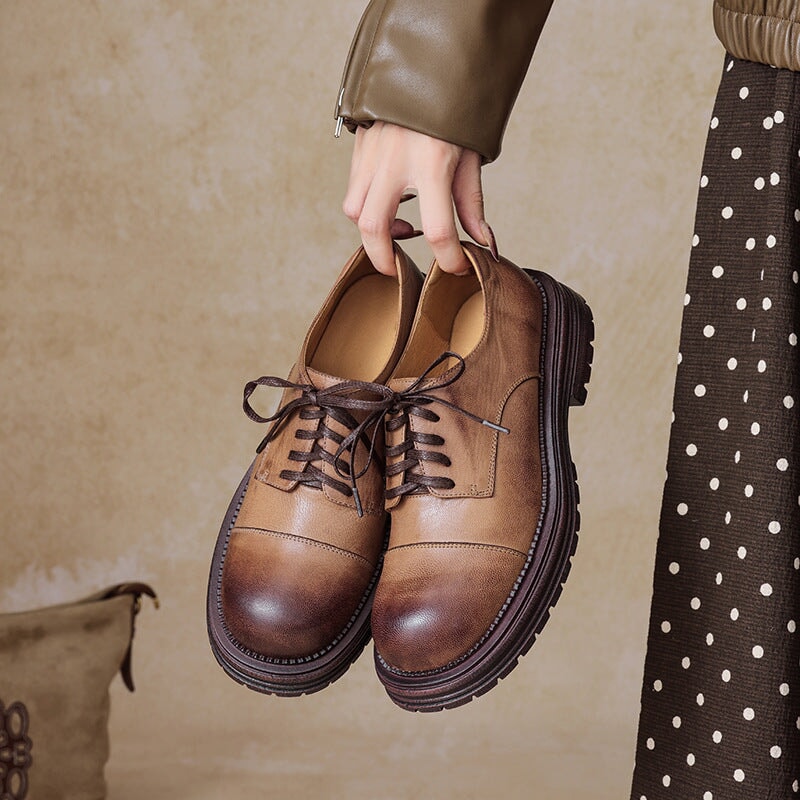 Cap Toe Chunky Derby Shoes For Women Normal Fit in Brown/Black - Main Image