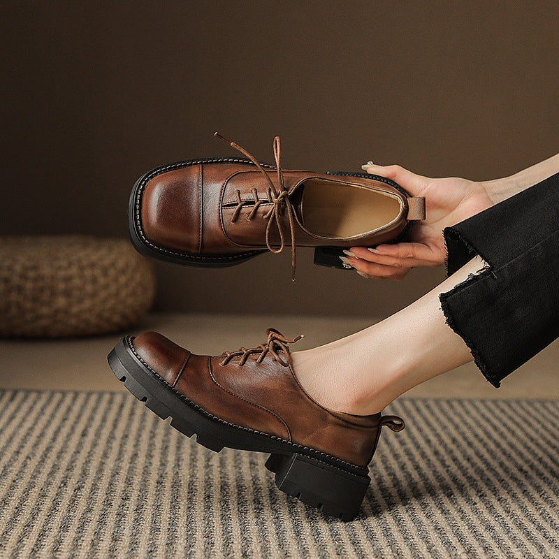 Handmade Genuine Leather 40mm Platform Cap Toe Oxford Shoes in Brown/Black/Coffee 6.5 / Coffee