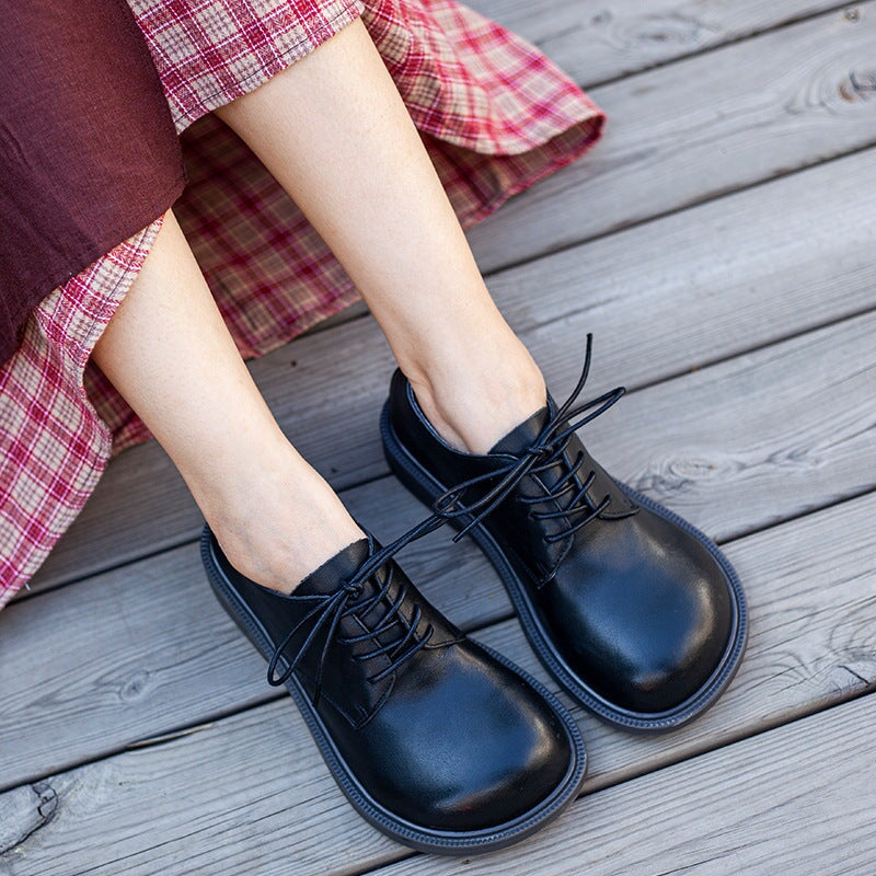 Round Toe Oxfords & Tie Shoes For Women Handmade Full Grain Leathe Cof