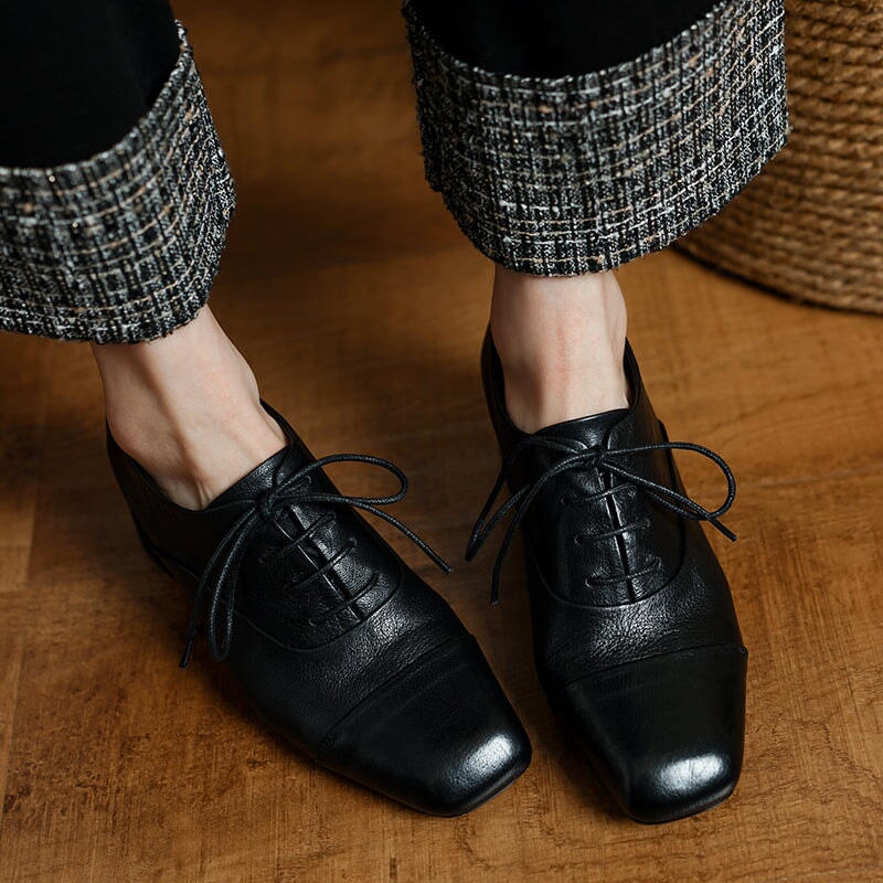 brown square toe dress shoes Vintage Leather Lace-Up Oxford Derby in Black/Brown 6 / Classic square toe with Luxury Satin Colors:Dusty Blue Custom Men's White Black Muti-layered