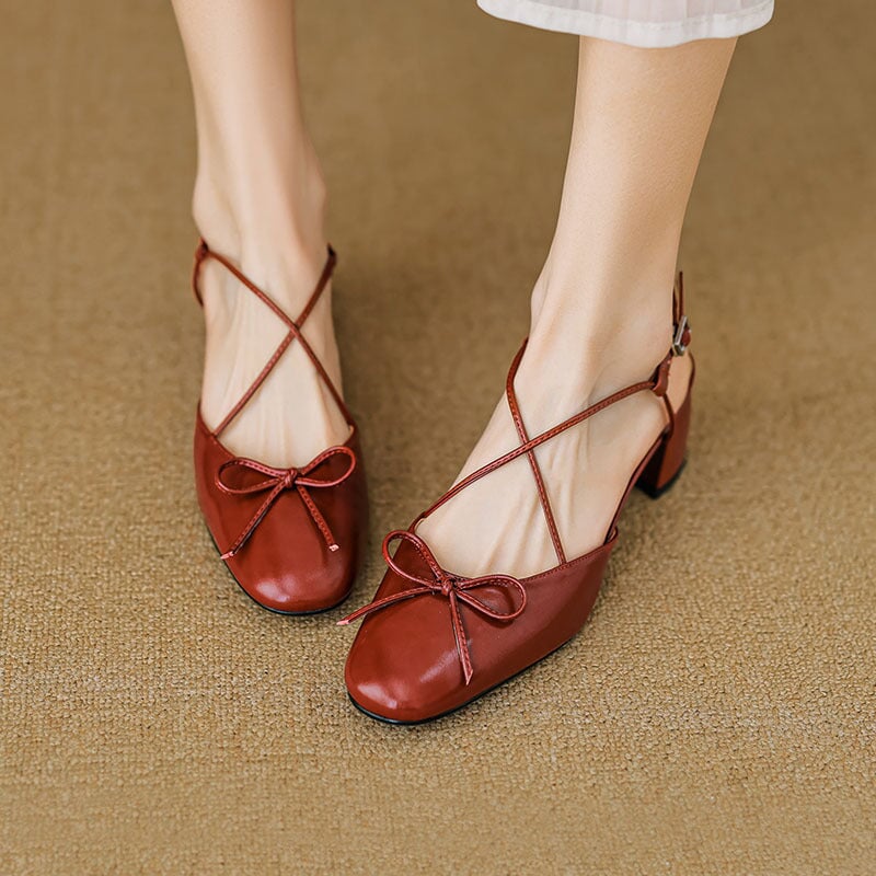 Handmade Leather Pumps Mid Heel x Strap Mary Jane Sandals in Red/Silver/Beige 7.5 / Red