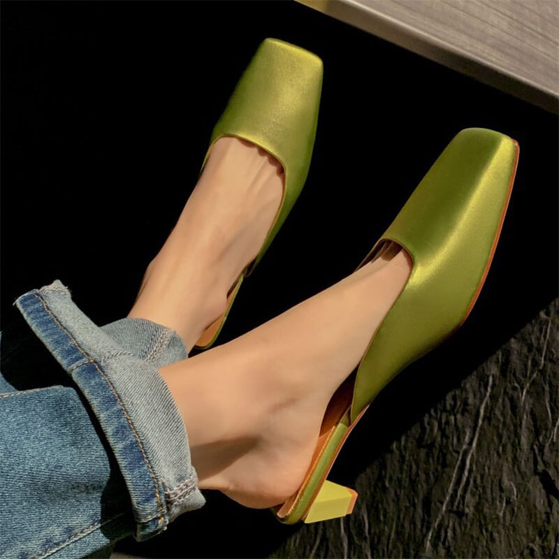 Weave Mules Heels Slippers 