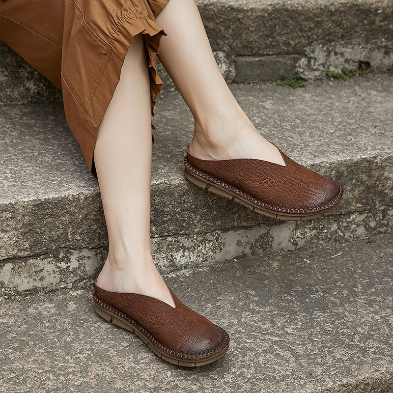 Retro Soft Leather Barefoot Shoes Mules for Women Backless Loafers in Coffee/Khaki 5.5 / Coffee Retro Soft Leather Barefoot Shoes Mules for Women Backless Loafers in Coffee/Khaki 5.5 / Coffee