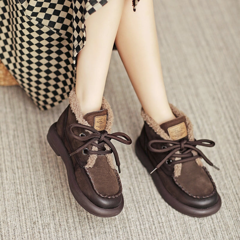 Coffee Buckle Detail Round Toe Platform Cozy Winter Boots