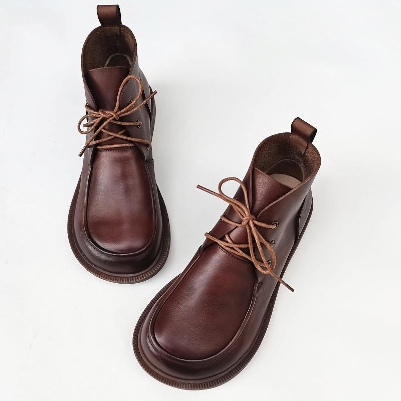 Women's Ankle Boots Oxford Shoes Wide Toe Box Lace up Genuine Leather Handmade 8 / Coffee Women's Ankle Boots Oxford Shoes Wide Toe Box Lace up Genuine Leather Handmade 8 / Coffee