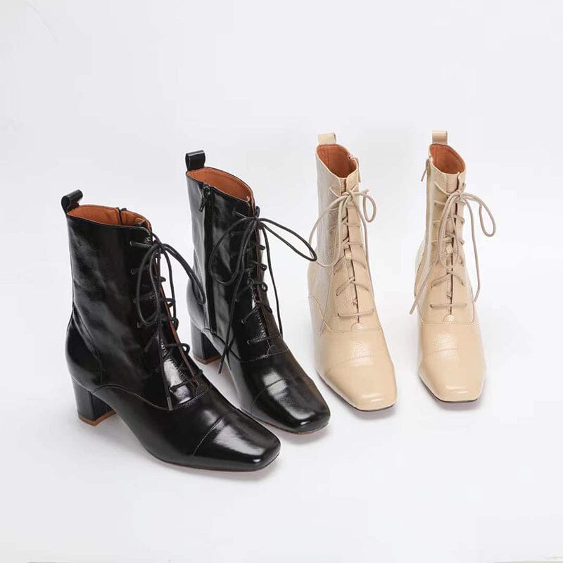 Camouflage Green Lace Up Leather Ankle Boots