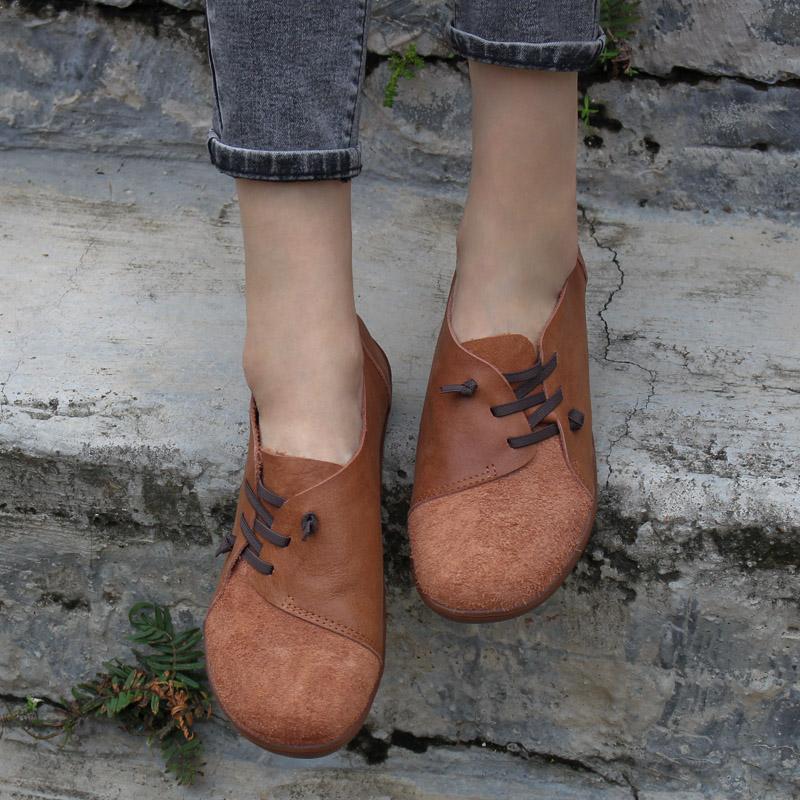 Nubuck Leather Women Loafers Casual Slip On Shoes Flats Brown â Dwarves Shoes