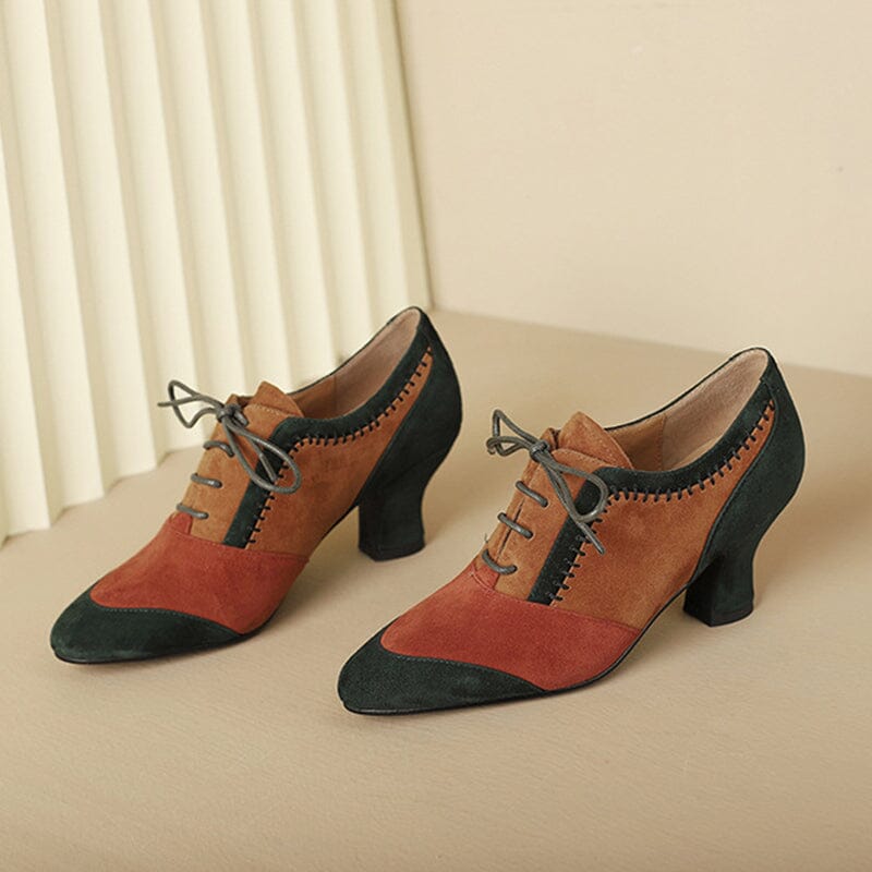 Kitty Heel Suede Leather Oxfords & Tie Shoes For Women Normal Fit in C