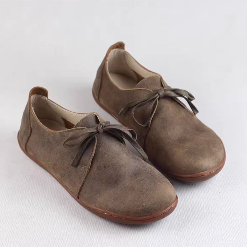 Leather Lace-Up Casual Barefoot Shoes Flat Ankle Shoes 7.5 / Black