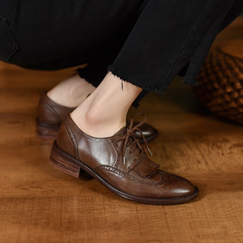 Women Wingtip Shoes Handmade Leather Full Brogues Oxfords Tie