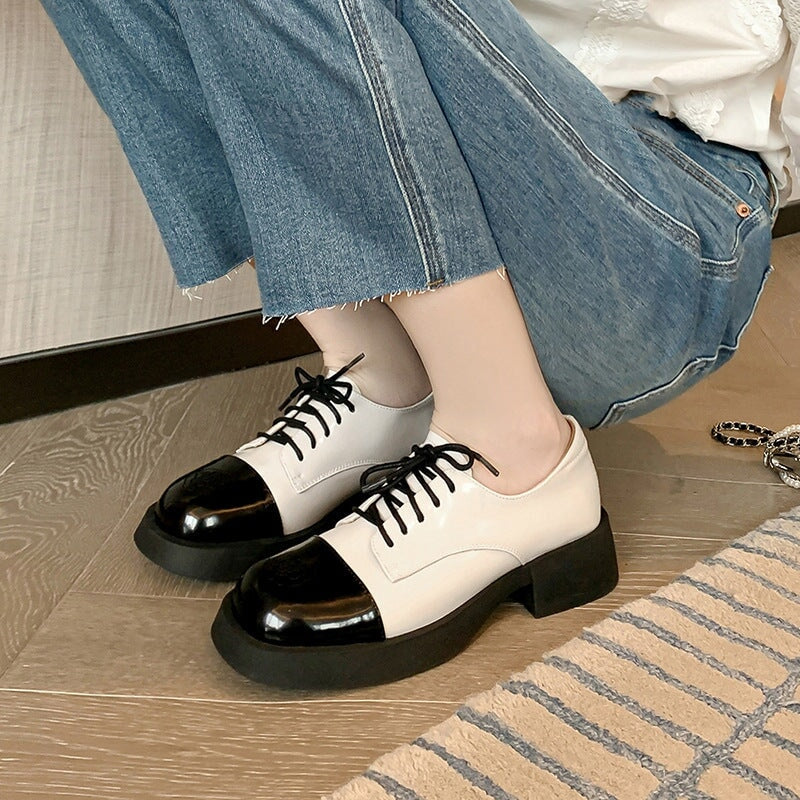 Photo inspiration: Fresh Look at Women Round Toe Lace Up Chunky Derby Shoes Genuine Leather