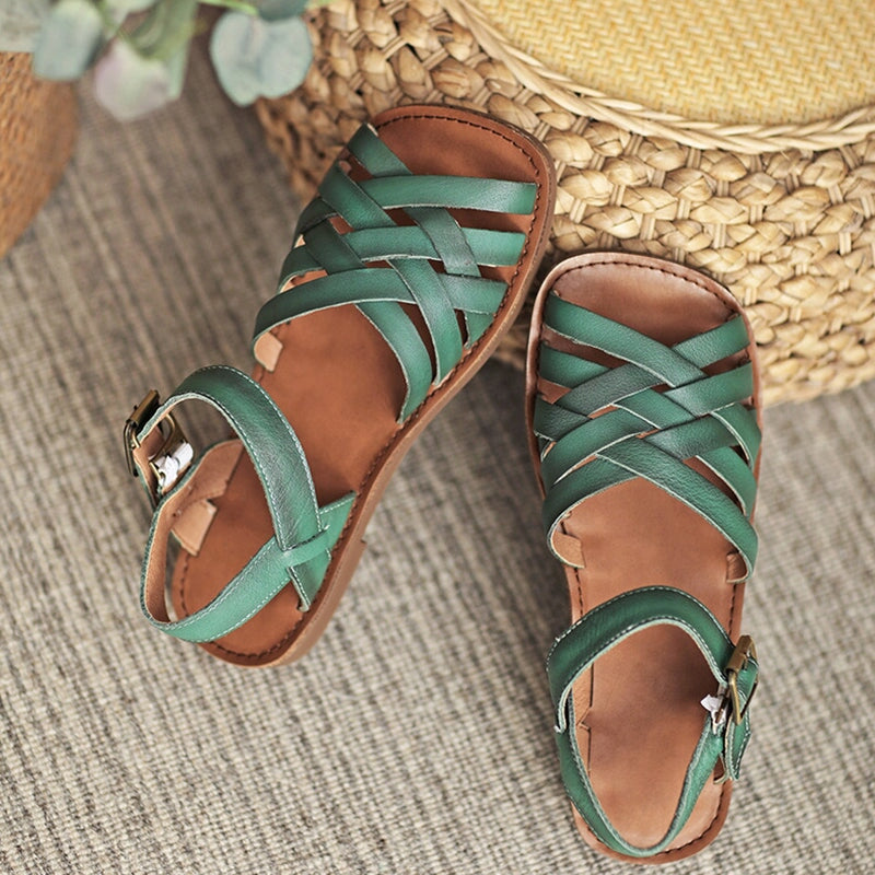 Brown Olive Green Gladiator Sandals Woven Leather Gladiator