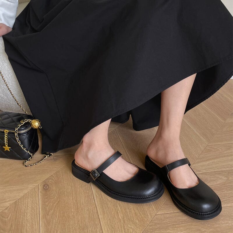 Handmade Leather Slingback Mary jane Mules in Black – Dwarves Shoes