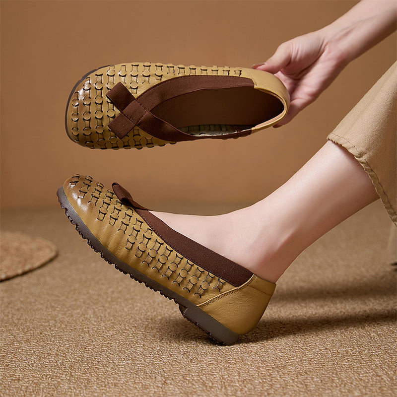 Mocassins à enfiler perforés rétro Mori Girl pour femmes en beige/café/jaune