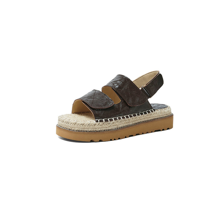 Sandales en cuir espadrilles à talon ouvert bohémiens pour femmes en rouge vin/marron