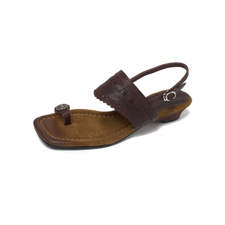 Handmade Horse Leather Boho Toe Ring Wedge Slingback Sandals in Yellow/Brown/Dark Green