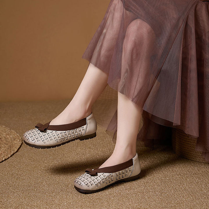 Mocassins à enfiler perforés rétro Mori Girl pour femmes en beige/café/jaune