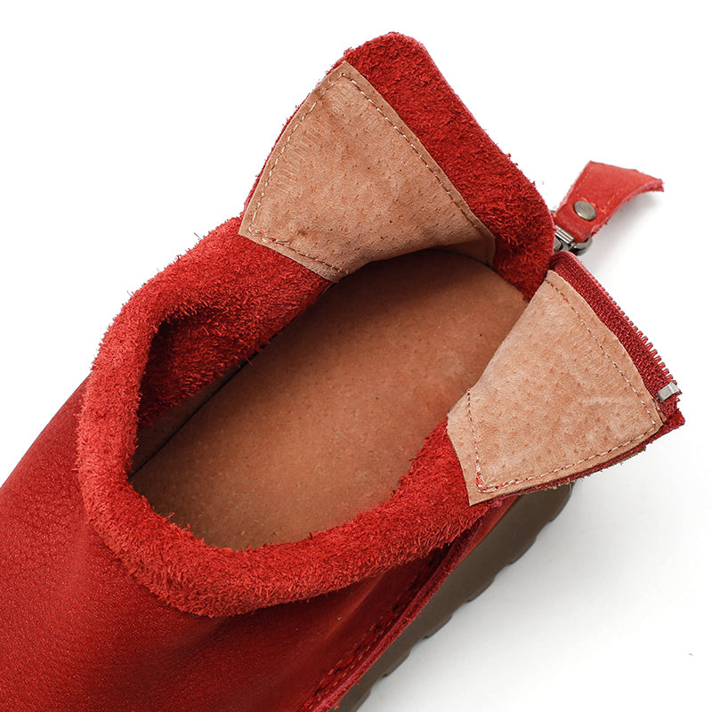 Bottes de cheville à plateforme pour femmes nains, en nubuck de cuir, fermeture éclair arrière, bottes courtes en abricot foncé/rouge/beige/marron