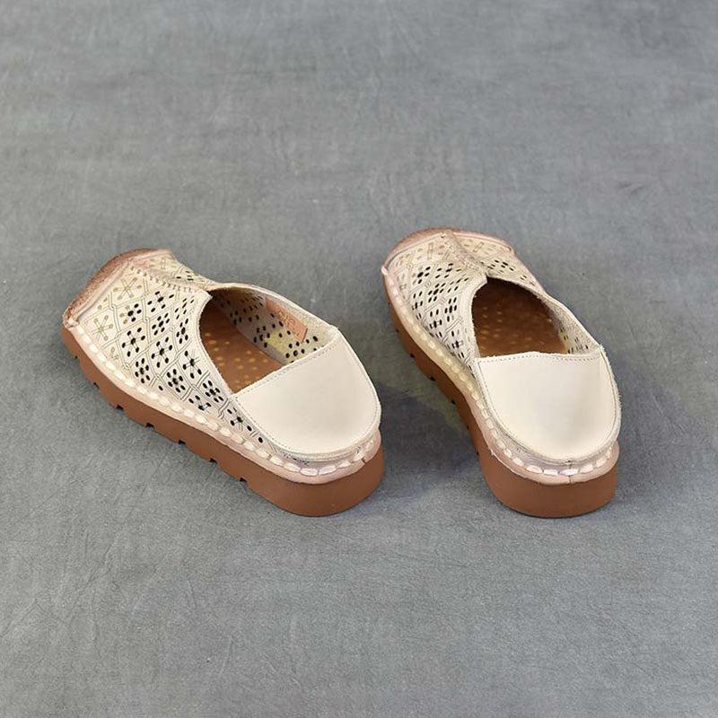 Mocassins en Cuir Artisanaux pour Femmes Chaussures de Fille Mori à Bout Rond Chaussures Plates Rétro Abricot/Café