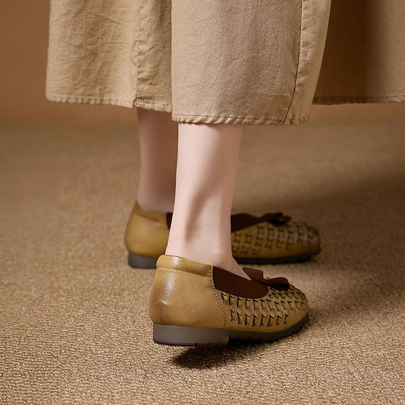 Mocassins à enfiler perforés rétro Mori Girl pour femmes en beige/café/jaune