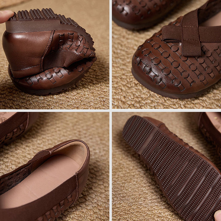 Mocassins à enfiler perforés rétro Mori Girl pour femmes en beige/café/jaune