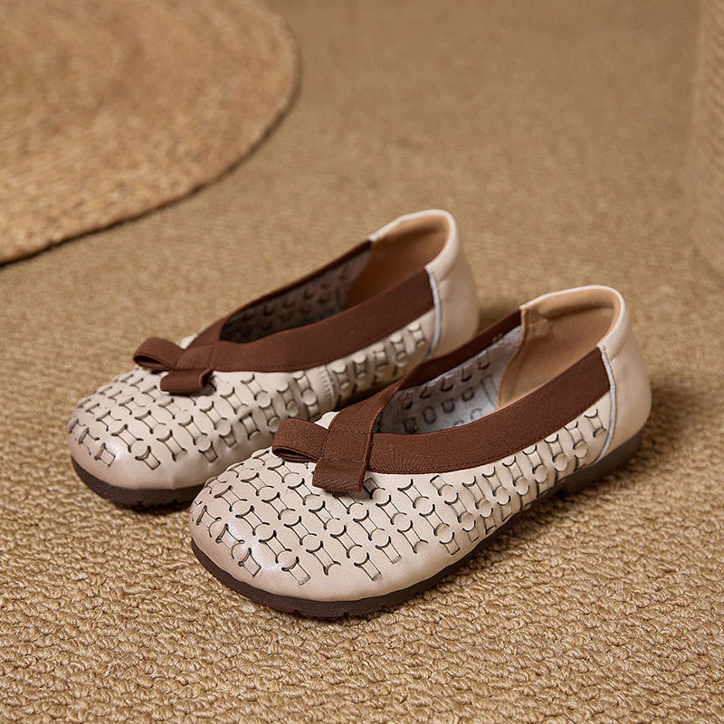 Mocassins à enfiler perforés rétro Mori Girl pour femmes en beige/café/jaune