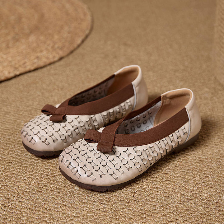 Mocassins à enfiler perforés rétro Mori Girl pour femmes en beige/café/jaune