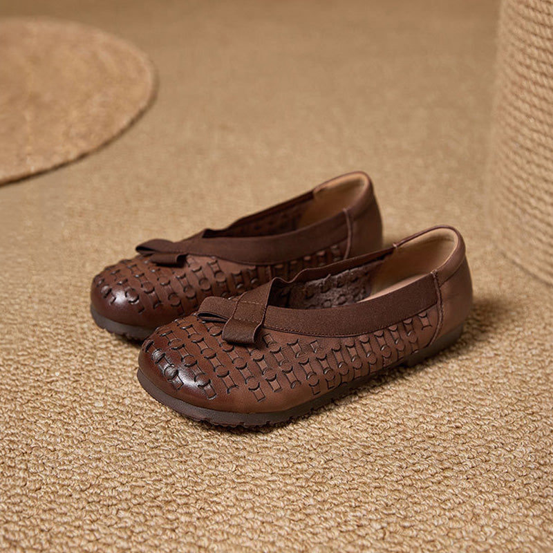 Mocassins à enfiler perforés rétro Mori Girl pour femmes en beige/café/jaune
