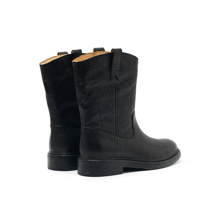 Dwarves Leather Pull-On Western Mid-Calf Boots Cowboy Boots in Reddish Brown/Black/Yellow