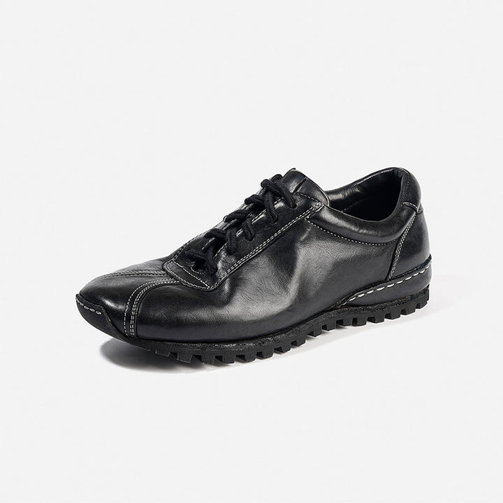 Handmade Horse Leather Low Top Sneakers for Women Casual Trainers in Black/Olive Green/Natural
