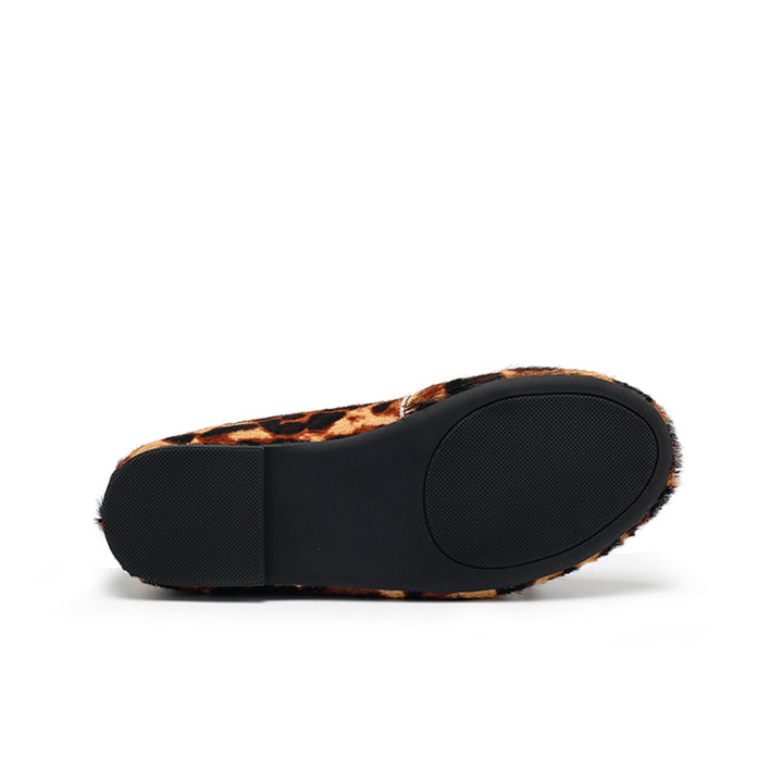 Ballerines en cuir avec imprimé léopard faites à la main avec lien en ruban en noir
