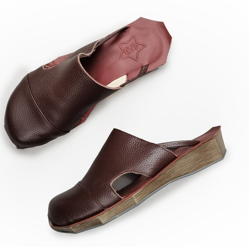 Cowhide Leather Sandals Wave Edge Sole Split Toe Slippers