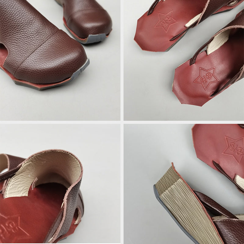 Cowhide Leather Sandals Wave Edge Sole Split Toe Slippers
