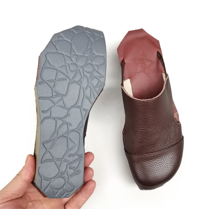 Cowhide Leather Sandals Wave Edge Sole Split Toe Slippers