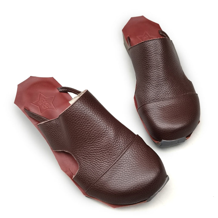 Cowhide Leather Sandals Wave Edge Sole Split Toe Slippers