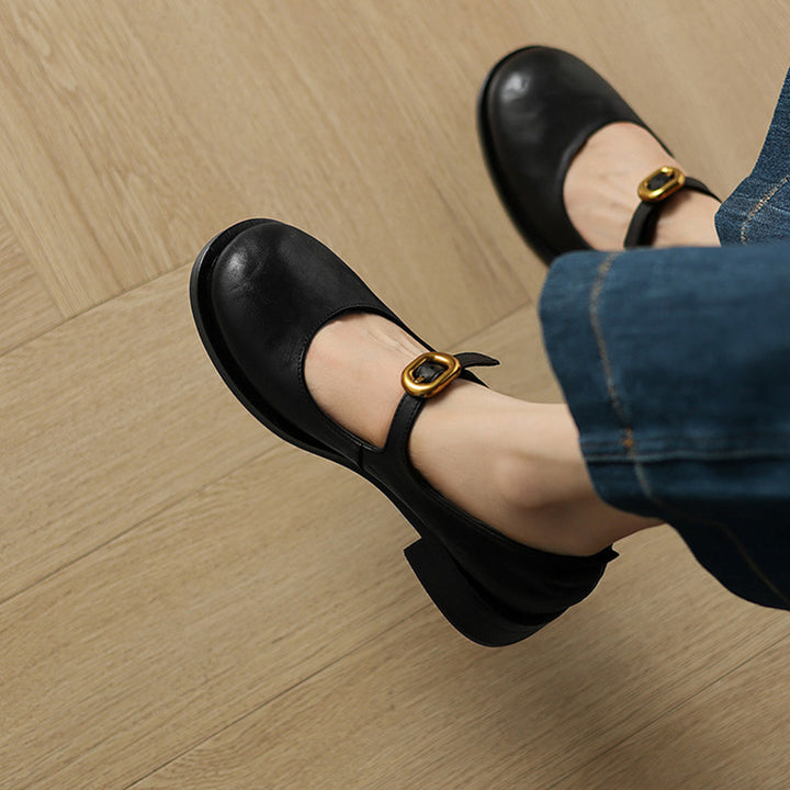 Pompes en cuir rétro faites à la main, chaussures Mary Jane décontractées en noir/marron foncé