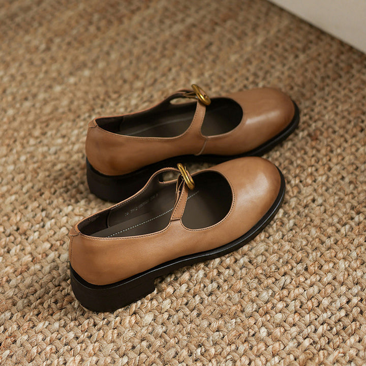 Pompes en cuir rétro faites à la main, chaussures Mary Jane décontractées en noir/marron foncé