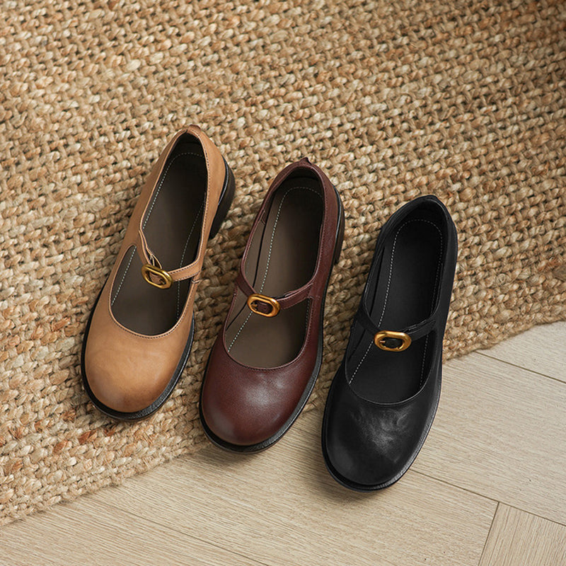 Pompes en cuir rétro faites à la main, chaussures Mary Jane décontractées en noir/marron foncé