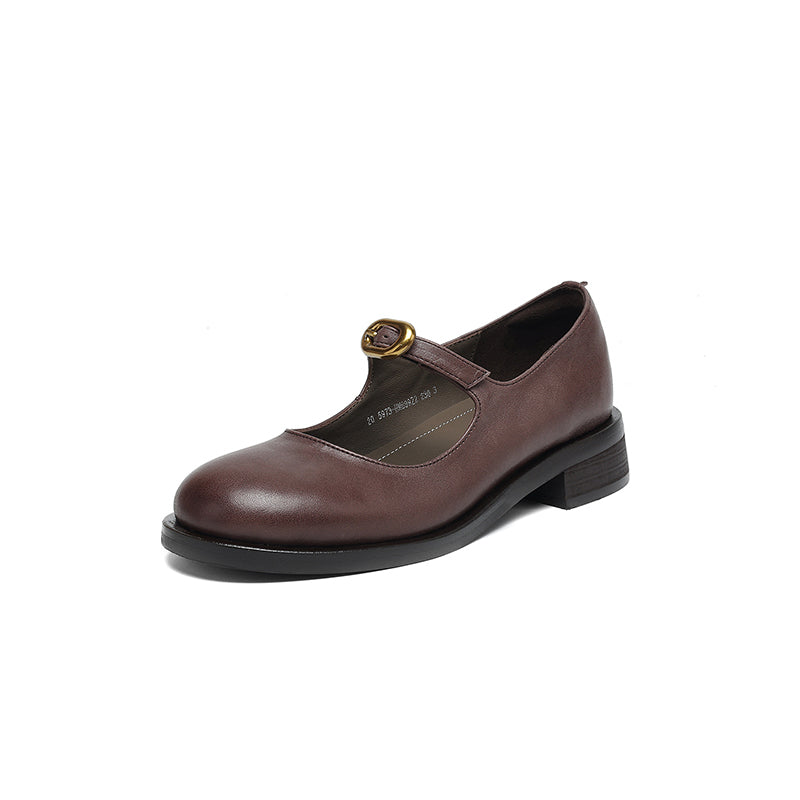 Pompes en cuir rétro faites à la main, chaussures Mary Jane décontractées en noir/marron foncé
