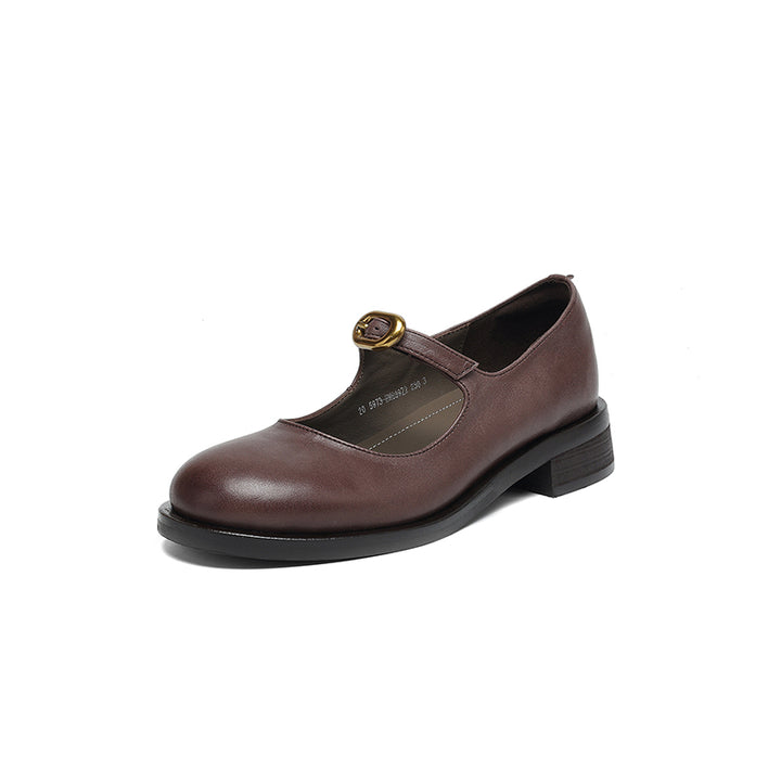 Pompes en cuir rétro faites à la main, chaussures Mary Jane décontractées en noir/marron foncé