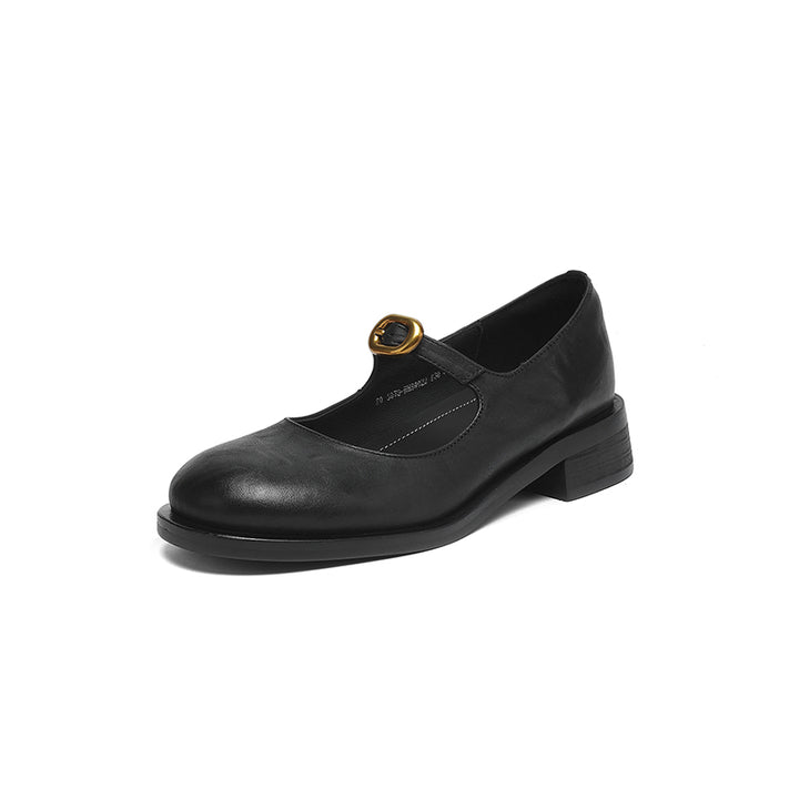 Pompes en cuir rétro faites à la main, chaussures Mary Jane décontractées en noir/marron foncé