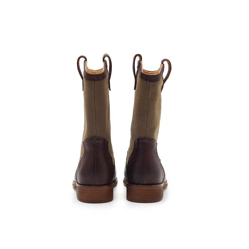 Dwarves Handmade Brogue Leather Two-Tone Mid-Calf Western Cowboy Boots in 4 Colors