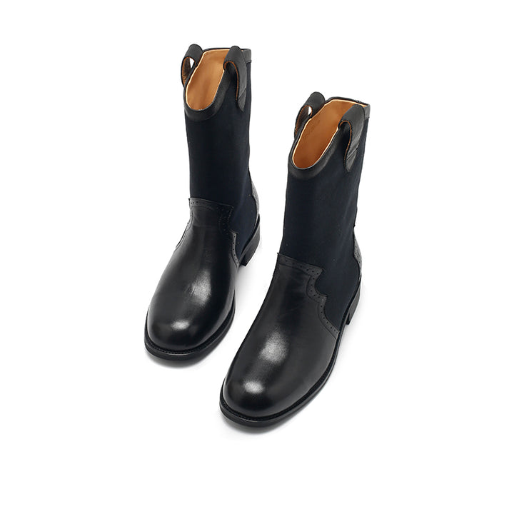 Dwarves Handmade Brogue Leather Two-Tone Mid-Calf Western Cowboy Boots in 4 Colors