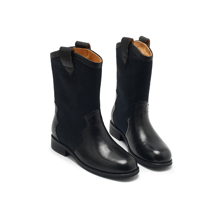 Dwarves Handmade Brogue Leather Two-Tone Mid-Calf Western Cowboy Boots in 4 Colors